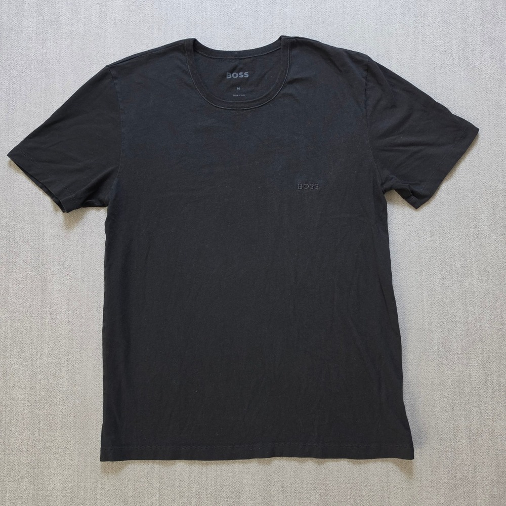 BOSS Hugo Boss T-Shirt Mens M Black Embroidered Logo Crew Neck Short Sleeve